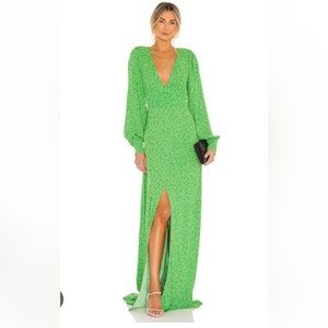 AFRM green floral Deep V gown